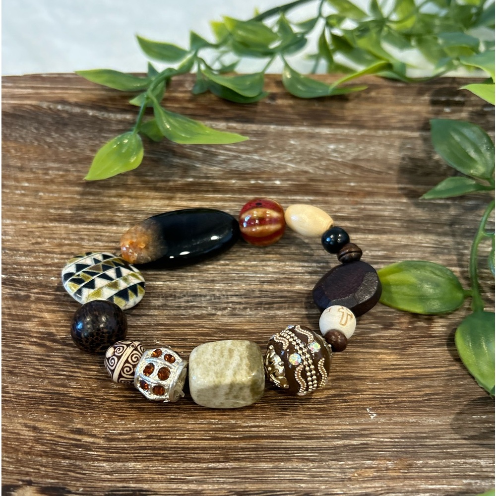 NEW one of a kind hand crafted beaded chunky bracelet with cross bead
